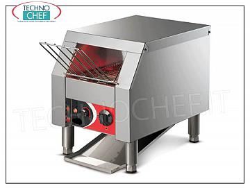 TAPE BOWL "Roller Toast" in stainless steel TAPE TOASTER made of AISI 304 STEEL, AISI 304 STEEL carpet of dimensions 185x500 mm, self-ventilated motor, ARMORED RESISTANCES, HOURLY PRODUCTION from 65 to 360 pieces, V.230 / 1, kw 1.3, dimensions mm 238x294x360h