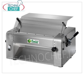 Sheeter with 1 pair of polished stainless steel 304 rollers for table SHEETER-Pizza roller with 1 PAIR OF STAINLESS STEEL ROLLS for pizza and egg pasta, ROLL LENGTH 320 mm, V 230/1, kW 0.37, dim. mm 580x480x400h