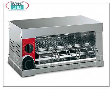 FORNET TOASTER with 3 CLAMPS in CHROME STEEL, COMPLETE RANGE FORNET TOASTER with 3 CLAMPS in CHROME STEEL, built entirely in STAINLESS STEEL, with timer and QUARTZ RESISTANCE, 6 TOAST CAPACITY, internal dimensions 355x240 mm, V.230 / 1, kw 2,4, external dimensions 475x410x240h mm