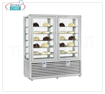 Refrigerated Pastry Showcase 2 Doors, 4 display sides, 10 rectangular shelves, Curve Line 2-door refrigerated display case for Pastry, CURVE Line, with 4 display sides, 10 rectangular glass shelves, capacity 1.082 l, temperature + 4 ° / + 10 ° C, ventilated refrigeration, V.230 / 1, Kw.0.54 +0.54, Weight 318 Kg, dim.mm.1750x620x1860h