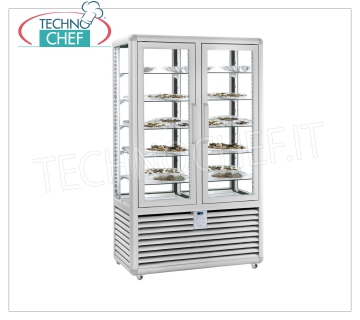 Refrigerated display case for Pastry 2 Doors, 4 display sides, 10 rectangular shelves, CURVE Line 2-door refrigerated display case for Pastry, CURVE Line, with 4 display sides, 10 rectangular glass shelves, capacity 742 liters, operating temperature + 4 ° / + 10 ° C, ventilated refrigeration, V.230 / 1, Kw. 0,54 + 0,54, Weight 294 Kg, dim.mm.1180x620x1860h