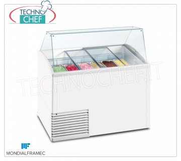 MONDIAL FRAMEC - Display cabinet for creamed ice cream, lt.431, Mod.SLANT510ICE Display cabinet for creamed ice cream, MONDIAL FRAMEC, capacity 431 liters, temperature -15 ° / -20 ° C, static with evaporator wrapped in the tank, V. 230/1, Kw 0.28, Weight 103 Kg, dim.mm.1341x725x1235h