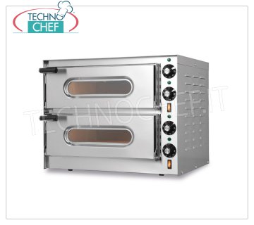 Electric oven for 2 pizzas, 2 independent chambers measuring 41 x 36 cm, mechanical controls, mod. SMALL/G2 Electric pizza oven for pizzas, 2 independent chambers of mm 410x360x110h, with refractory top, V. 230/1, Kw 3,2, external dimensions mm 550x430x435h