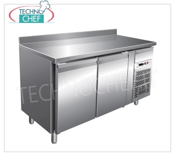 Forcar-Fridge Table 2 Doors with Backsplash, Temp.-2°/+8°C, lt.228, Ventilated, Class B, G-SNACK2200TN 2 DOOR Refrigerated Counter Table with splashback and neutral drawer, Professional, SNACK Line, temp.-2°/+8°C, capacity 228 litres, ventilated refrigeration, ECOLOGICAL in Class B, Gas R290, V.230/1, Kw. 0,26, Weight 97 Kg, dim.mm.1360x600x860/960h