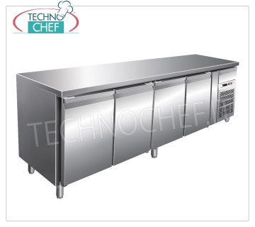 Forcar - 4-door refrigerator table, temp.-2°/+8°C, lt.449, ventilated, class C, mod.G-SNACK4100TN Refrigerated Counter Table 4 DOORS and neutral drawer, Professional, SNACK Line, temp.-2°/+8°C, capacity 449 litres, ventilated refrigeration, ECOLOGICAL in Class C, Gas R290, V.230/1, Kw.0, 26, weight 143 kg, dim.mm.2230x600x860h