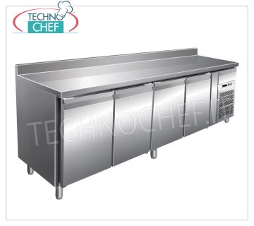 Forcar-4 Door Refrigerator Table with Backsplash, Temp.-2°/+8°C, 449 lt, Ventilated, Class C, G-SNACK4200TN 4 DOOR Refrigerated Counter Table with upstand and neutral drawer, Professional, SNACK Line, temp.-2°/+8°C, capacity 449 litres, ventilated refrigeration, ECOLOGICAL in Class C, Gas R290, V.230/1, Kw. 0.26, weight 160 kg, dim.mm.2230x600x860/960h