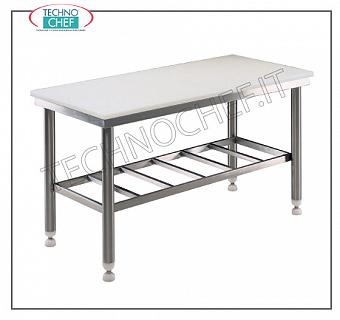 Butcher tables with 80 mm thick polyethylene top, 700 mm depth Butchery work table with 80 mm thick polyethylene top, on RUGGED STAINLESS WELDED STRUCTURE with grilled lower shelf, dim. 1000x700x850h mm