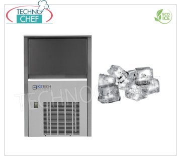 ICETECH - ICE MACHINE in FULL CUBES, Yield 22-24 Kg / 24 hours, DEPOSIT 6 Kg, Professional, mod.SS25 Full ice cube machine, yield 22 Kg / 24 hours, 6 Kg storage, stainless steel exterior, air cooling, Gas R290, V.230 / 1, Kw.0.36, weight Kg.32, dim.mm.350x475x595h