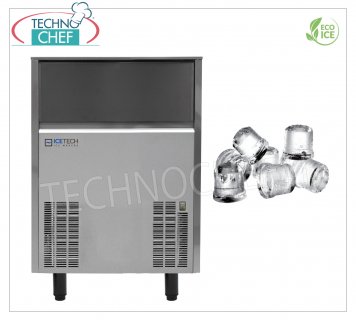 ICETECH - ICE MACHINE in FULL CUBES, Yield 62-65 Kg / 24 hours, STORAGE 30 Kg, Professional, mod.SS60 Full ice cubes machine, yield 62 Kg / 24 hours, storage 30 Kg, stainless steel exterior, air-cooled, Gas R290, V.230 / 1, Kw.0.46, weight Kg.54, dim.mm 515x645x840h