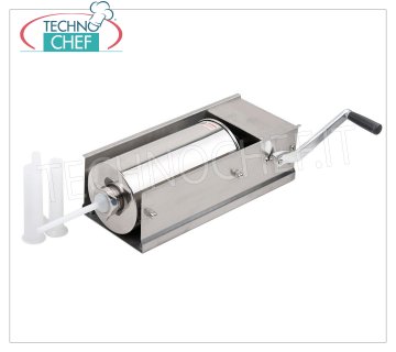 Technochef - HORIZONTAL MANUAL BAGGER lt. 7, Mod.SS7H Manual horizontal bagging machine in stainless steel, capacity 7 liters, 2 speeds, supplied with 4 funnels, diameter 10-20-30-35 mm, dim.mm.820x340x340h