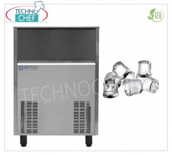 ICETECH - ICE MACHINE in FULL CUBES, Yield 82-86 Kg / 24 hours, DEPOSIT 40 Kg, Professional, mod.SS80 Full ice cube machine, yield 82 Kg / 24 hours, 40 Kg storage, stainless steel exterior, air cooling, Gas R290, V.230 / 1, Kw.0.72, weight Kg.62, dim.mm 645x645x870h
