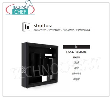 Black structure RAL 9005 Structure in matt black RAL 9005, capacity 3 Bottles, Temp. + 8 ° / + 14 ° C, natural white LED light, Kw.0.06, Weight 22 Kg, dim.mm.600x600x155h.