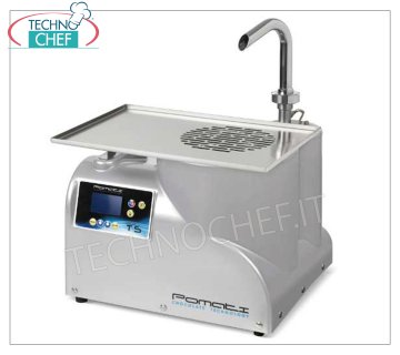 POMATI - Continuous tempering machine for chocolate with 5,0 lt tank - Cold air cooling, mod. T5 Continuous tempering machine for chocolate with 5.00 l TANK - Heated and Thermostatically controlled, REVERSE run for Chocolate discharge, cold air cooling, V 230/1, Kw 0.4, dimensions 48x45x39h cm