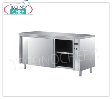 TECHNOCHEF - Hot cupboard in 304 stainless steel, with sliding doors, 60 cm deep Warm cupboard in stainless steel 304, electric ventilated, 2 sliding honeycomb doors and adjustable intermediate shelf, digital thermostat, V 230/1, Kw 2,5, dimensions 1200x600x850h mm