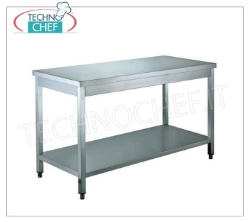 Stainless steel tables, on legs with lower shelf, depth 60 cm Work table on legs with lower shelf, without upstand, dim. mm 600x600x850h