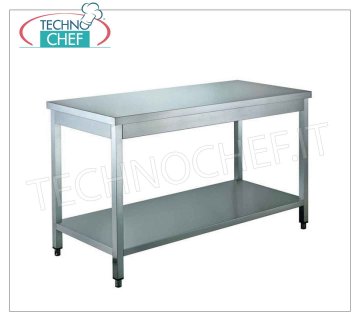 Stainless steel tables, on legs with lower shelf, Depth 60 cm Work table on legs with lower shelf, without splashback, dim. mm 600x600x850h