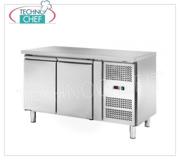 2 Door Refrigerator Table, Temp.-2°/+8°C, lt.228, Ventilated, Class C, mod.AKS2104TN 2 DOOR Refrigerated Counter Table, Professional, SNACK Line, Temp.-2°/+8°C, capacity 228 litres, ventilated refrigeration, ECOLOGICAL in Class C, Gas R290, V.230/1, Kw.0,22, Weight 87 Kg, dim.mm.1360x600x850h