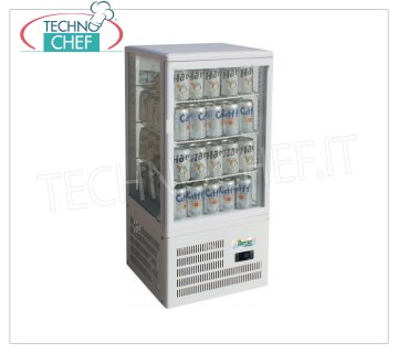 Forcar - Refrigerated Showcase for Drinks, 1 Door, lt.58, Ventilated, temp.+2°/+8°C, Class C, mod.G-TCBD68 Professional Refrigerator for Beverages, glass on 4 sides, 1 door, Ventilated, temp.+2°/+8°C, capacity 58 litres, Class C, LED lighting, complete with 3 grids, V.230/1 , Kw.0,16, Weight 33 Kg, dim.mm.428x386x927h