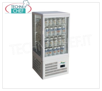 Forcar - Display Fridge for Drinks, 1 Door, 58 lt, Ventilated, temp.+2°/+8°C, Class C, mod.G-TCBD68 Professional Refrigerator for Beverages, glass on 4 sides, 1 door, ventilated, temp.+2°/+8°C, capacity 58 litres, Class C, LED lighting, complete with 3 grids, V.230/1 , Kw.0,16, Weight 33 Kg, dim.mm.428x386x927h