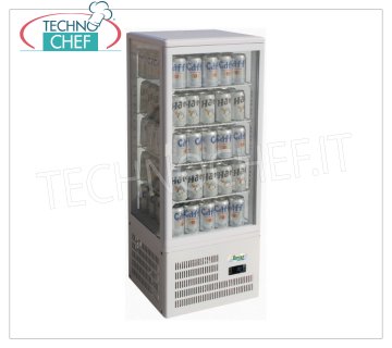 Forcar - Display Fridge for Drinks, 1 Door, 98 lt, Ventilated, Temp.+2°/+8°C, Class C, mod.G-TCBD98 Professional Refrigerator Cabinet for Beverages, Glass on 4 sides, 1 Door, Temp.+2°/+8°C, Ventilated, Gas R600a, LED lighting, complete with 4 grids, Class C, V.230/1, Kw.0,17, Weight 38 Kg, dim.mm.428x386x1152h