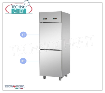 Professional Combined Freezer Cabinet 2 1/2 doors, double temperature, lt.700, TECNODOM brand Combined Refrigerator / Freezer Cabinet 2 half doors, TECNODOM brand, stainless steel structure, capacity 700 liters, dual temperature -18 ° / -22 ° C, -18 ° / -22 ° C, ventilated refrigeration, GN 2/1, V.230 / 1, Kw.0,65 + 0,65, Weight 150 Kg, dim.mm.710x800x2030h