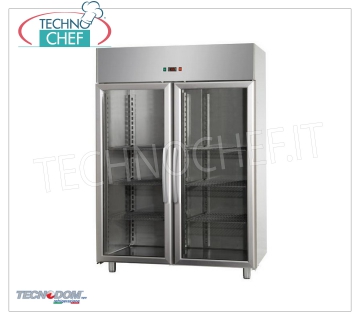 TECNODOM - Freezer-Freezer Cabinet 2 glass doors, lt.1400, negative temperature Freezer-Freezer Cabinet 2 glass doors, TECNODOM brand, with stainless steel structure, 1400 liter capacity, low temperature -18°/-22°C, ventilated refrigeration, V.230/1, Kw.0,7, Weight 199 Kg, dim.mm.1420x800x2030h