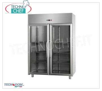 Technochef - 2 glass door refrigerator, lt. 1400, Professional, Mod AF14EKOMTNPV Refrigerator 2 glass doors, capacity lt.1400, temperature 0 ° / + 10 ° C, ventilated refrigeration, Gastro-Norm 2/1, V.230 / 1, Kw.0.57, Weight 190 Kg, dim.mm. 1420x800x2030h