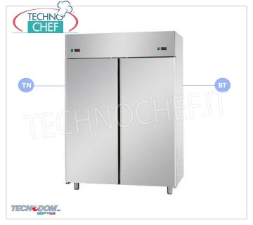 Professional Combined Fridge-Freezer Cabinet 2 doors, double temperature, lt.1400, TECNODOM brand Combined Refrigerator / Freezer Cabinet 2 doors, TECNODOM brand, stainless steel structure, capacity lt.1400, dual temperature 0 ° / + 10 ° C, -18 ° / -22 ° C, ventilated refrigeration, GN 2/1, V. 230/1, Kw.0,385 + 0,65, Weight 195 Kg, dim.mm.1420x800x2030h