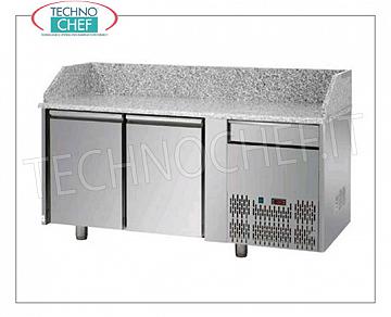 Pizza counter 2 doors, 1 drawer, granite top, ventilated, ecological REFRIGERATED PIZZA COUNTER with 2 DOORS and 1 DRAWER, GRANITE top, temp. + 0 ° / + 10 ° C, ECOLOGICAL ventilated, Gas R404a / R507, V.230 / 1, Kw.0,495, Weight 84 Kg, dim.mm .1610x750x1030h