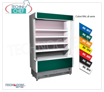 Wall mounted refrigerator display, VULCANO line, 60 cm deep, 133 cm long, with and without refrigeration unit WALL DISPLAY REFRIGERATOR, TECNODOM brand, VULCANO 60 line, with 4 adjustable shelves, upper neon LIGHTING, temperature +3°/+5°C, set up for REMOTE REFRIGERANT UNIT, V.230/1, Kw.0,084, Weight 170 Kg, dim.mm.1330x602x1970h