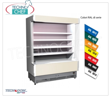 Wall mounted refrigerator display, VULCANO line, 60 cm deep, 158 cm long, with and without refrigeration unit WALL DISPLAY REFRIGERATOR, TECNODOM brand, VULCANO 60 line, with 4 adjustable shelves, upper neon LIGHTING, temperature +3°/+5°C, set up for REMOTE REFRIGERANT UNIT, V.230/1, Kw.0,084, Weight 225 Kg, dim.mm.1580x602x1970h