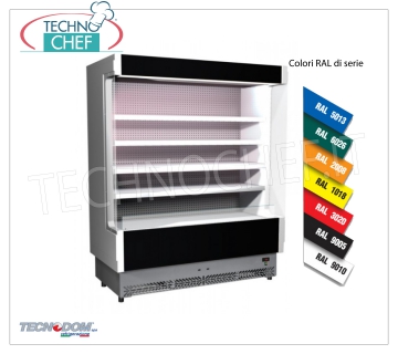 Frigor Murale Display rack, VULCANO Line Deep 60 cm, LONG 1955 mm, with and without cooling unit EXHIBITOR WALL FRIGOR, Brand TECNODOM, Line VULCANO 60, with 4 adjustable shelves, LIGHTING higher than neon, temperature + 3 ° / + 5 ° C, prepared for REMOTE REFRIGERANT UNIT, V.230 / 1, Kw.0,129, Weight 255 Kg, dim.mm.1955x602x1970h