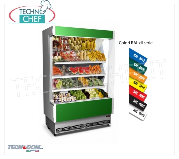 Frigor Murale Display rack, Line VULCANO 80, LONG 1080 mm, with and without cooling unit EXHIBITOR WALL FRIGOR, Brand TECNODOM, Line VULCANO 80, with 3 inclined shelves, LIGHTING upper neon, temperature + 6 ° / + 8 ° C, prepared for REMOTE REFRIGERANT UNIT, V.230 / 1, Kw.0,084, Weight 180 Kg, dim.mm.1080x764x2040h