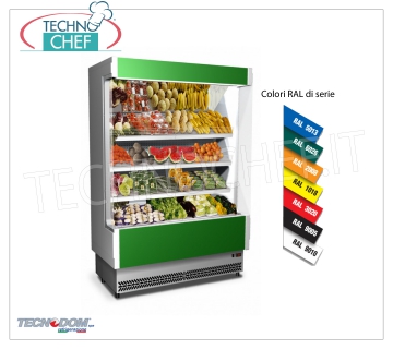 Wall mounted display fridge, VULCANO 80 line, 1330 mm LONG, with and without refrigeration unit WALL DISPLAY FRIGOR, TECNODOM brand, VULCANO 80 line, with 3 inclined shelves, upper neon LIGHTING, temperature +6°/+8°C, set up for REMOTE REFRIGERANT UNIT, V.230/1, Kw.0,084, Weight 210 Kg, dim.mm.1330x764x2040h