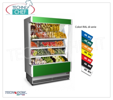 Wall mounted display fridge, VULCANO 80 line, 1480 mm LONG, with and without refrigeration unit WALL DISPLAY FRIGOR, TECNODOM brand, VULCANO 80 line, with 3 inclined shelves, upper neon LIGHTING, temperature +6°/+8°C, set up for REMOTE REFRIGERANT UNIT, V.230/1, Kw.0,084, Weight 225 Kg, dim.mm.1480x764x2040h