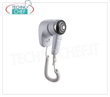 Technochef - WALL HAIR DRYER - 1200W Wall-mounted hairdryer, white ABS body, 2 speed adjustments, low noise, V.230 / 1, Watt.1200, dimensions 160x90x210h mm