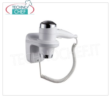 Technochef - WALL HAIR DRYER - 1600W Wall-mounted hairdryer, white ABS body, 3 speed settings, low noise, V.230 / 1, Watt. 1600, dimensions mm 240x140x190h