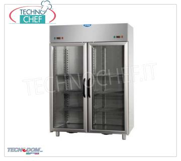 TECNODOM - Freezer-Freezer Cabinet 2 Double Temperature Glass Doors, lt.1380 Freezer-Freezer Cabinet 2 Glass Doors, TECNODOM brand, stainless steel structure, 1380 liter capacity, version with 2 independent compartments, 2 motors, temp.-18°/-22°C, ventilated refrigeration, V.230/1, Kw.0,65+0,65,Weight 235 Kg,dim.mm.1420x800x2030h