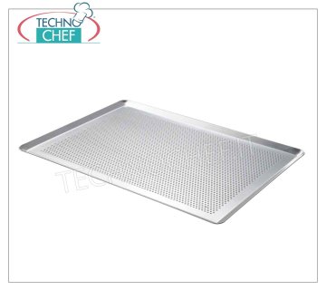 Trays in PERFORATED Aluminum, Tray Printed with Continuous Flared Edge Perforated ALUMINUM Baking Tray, Tray Printed with Flared Continuous Edge, GN 1/1, Weight 0.6 kg, dim. cm 32,5x53x1h