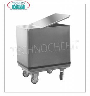 STAINLESS STEEL WHEELED HOPPER with COVER Wheeled stainless steel hopper, complete with mobile lid that opens on 2 sides with zip, capacity 118 lt, weight 16 kg, dim.mm.350x580x700h