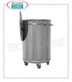 Stainless steel waste bins AISI 304 stainless steel bin on wheels with lid, capacity 50 liters, weight Kg.9, diam.mm 395x620h