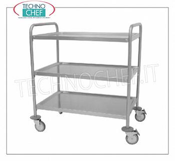 Service trolleys in stainless steel AISI 304 stainless steel trolley with 3 molded shelves of 800x500 mm, weight 17 kg, dim.mm.890x590x920h