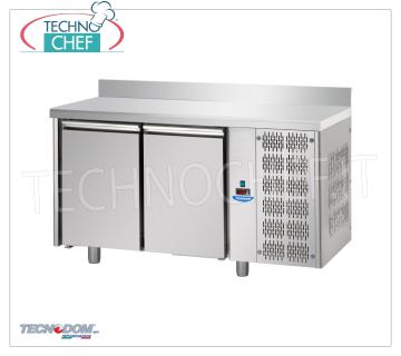 Tecnodom - Professional Fridge/Refrigerated Table 2 doors with backsplash, Mod.TF02MIDGNAL 2-door REFRIGERATED TABLE with upstand, TECNODOM brand, capacity 310 l, operating temperature 0°/+10°C, ventilated refrigeration, Gastro-Norm 1/1, V.230/1, Kw.0,495, Weight 87 Kg , dim.mm.1420x700x950h