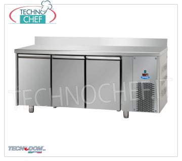 TECNODOM - FREEZER/FREEZER TABLE 3 doors with Backsplash, lt.460 3 DOOR FREEZER/FREEZER TABLE with UPSTAND, TECNODOM brand, capacity lt.460, operating temperature -18°/-22°C, ventilated refrigeration, Gastro-Norm 1/1, V.230/1, Kw.0, 7, Weight 127 Kg, dim.mm.1870x715x950h