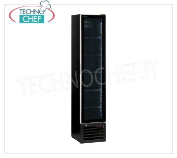 REFRIGERATOR for DRINKS, 1 Door, Static, Temp.0°/+10°C, lt.160, Class D, mod.THINCOOLERBLACK Professional Beverage Refrigerator, 1 glass door, temp.0°/+10°C, capacity lt.160, static with agitator, Class D, Led lighting, V.230/1, Kw.0,18, Weight 50 Kg, dim.mm.390x475x1880h