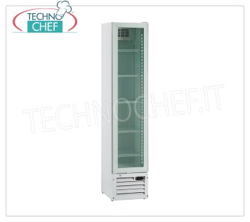 FRIDGE display case for DRINKS, 1 Door, Static, Temp. 0 ° / + 10 ° C, lt.160, mod THINCOOLERWHITE Professional Beverage-Beverage Refrigerator, 1 glass door, temp. 0 ° / + 10 ° C, capacity lt. 160, static with agitator, LED lighting, V.230 / 1, Kw.0.18, Weight 50 Kg, dim.mm.390x475x1880h