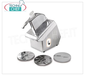 Professional Electric Vegetable Cutter for Table + Discs Kit DF2 - DTV - DT10, TITANIUM Line Electric table vegetable cutter with DF2 - DTV - DT10 disc kit, TITANIUM line, steel structure and removable and removable aluminum cover, production 200 Kg / h, V.230 / 1, Kw. 0.55, Weight 25 Kg, dim .mm.261x604x522h