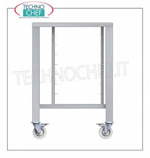 Base support for stainless steel ovens with lower shelf and wheels with couple guides Base support for 430 stainless steel ovens with lower shelf and wheels with pairs of guides for inserting 6 GN 1/1 (mm 530X325), or 6 mm.600x400 grids, for Mod: TK-EKF311; TK-EKF364; TK-EKF411 and TK-EKF464, Weight Kg.36,6, dim.mm.801x686x833