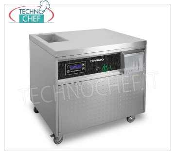 Technochef - AUTOMATIC CUTLERY DRYER, max productivity 10,000 cutlery / hour, Mod.TORNADO AUTOMATIC GLOSSY CUTLERY DRYER on trolley, YIELD 10,000 cutlery / hour, CONTINUOUS LOADING from above, AUTOMATIC CUTLERY OUTPUT on the front, V.400 / 3 + N, Kw.1,50, dimensions 850x730x810h mm