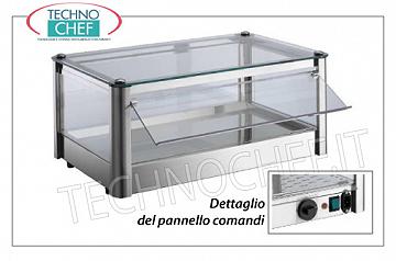 Hot counter display cases DISPLAY HOT DISPLAY, counter-top, 1-STAGE, STAINLESS STEEL, glass on 4 sides, Plexiglas drop-side doors operator side, complete with HUMIDIFIER, temperature from + 30 ° to + 90 ° C, suitable for GN 2/3, V .230 / 1, Kw.0,5, dim.mm.370X370X240h